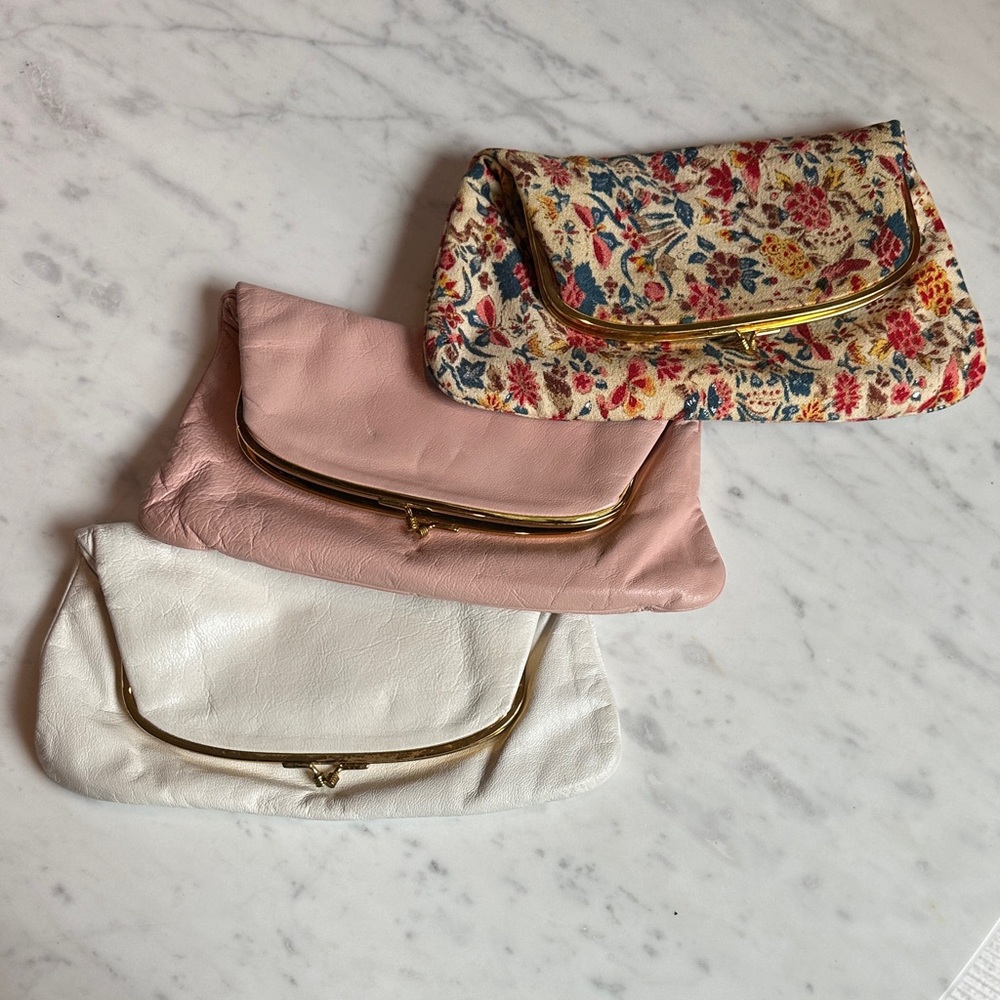 Floral, Pink, and White 50s Coblentz Kiss-lock Clutch Set